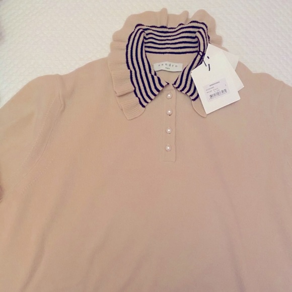 New SANDRO Pearl Button Wool Sweater With Fancy Collar - Picture 5 of 9